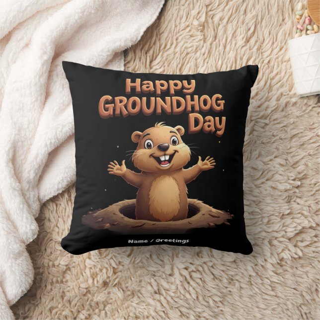 Almofada Feliz Dia do Groundhog Celebre com Humor, Diversão (Cobertor)