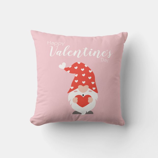 Almofada Feliz Dia dos Namorados Gnomos Vermelho Rosa (Frente)