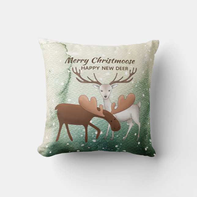 Almofada Feliz divertida Christmoose Happy New Deer (Frente)