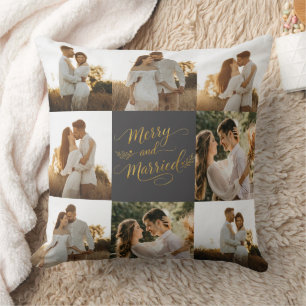 Almofada Feliz e Casada Natal de Casamento Personalizado