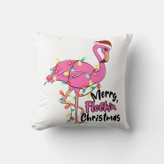 Almofada Feliz Engraçada Flamingo de Natal (Frente)