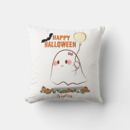 Almofada Feliz Fantasma Cute do Halloween Segurando Um Nome