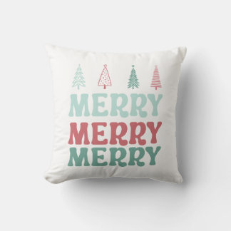 Almofada Feliz Feliz Feliz com Árvores de Natal Pastel Boho