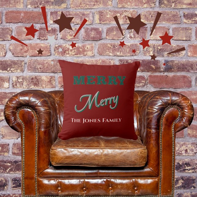 Almofada Feliz Feliz Vermelho Verde Natal Moderno (Criador carregado)