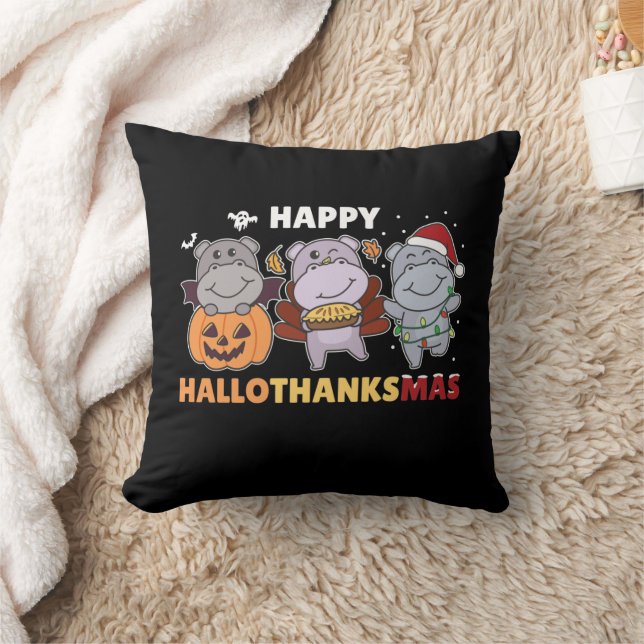Almofada Feliz Hallothanksmas Hippos Natal Hippo Thing (Cobertor)
