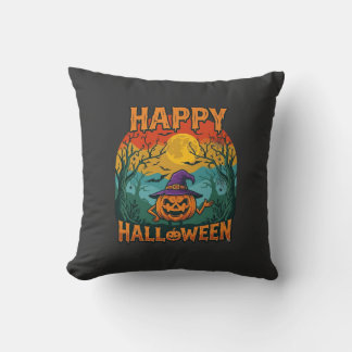 Almofada Feliz Halloween Abóbora Chapéu de Bruxa Lua Cheia 