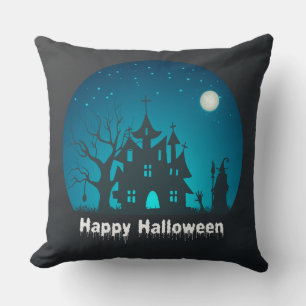 Almofada Feliz Halloween Blue e Black Hauned House