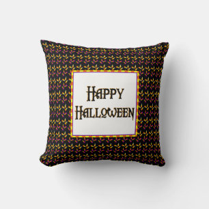 Almofada Feliz Halloween Candy Corn em Travesseiro Negro