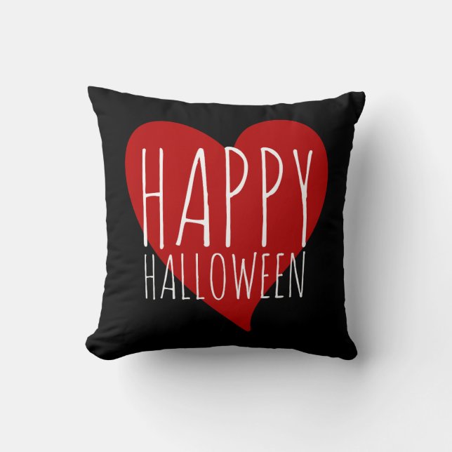 Almofada Feliz Halloween com Red Heart Black & Red Stripes (Frente)