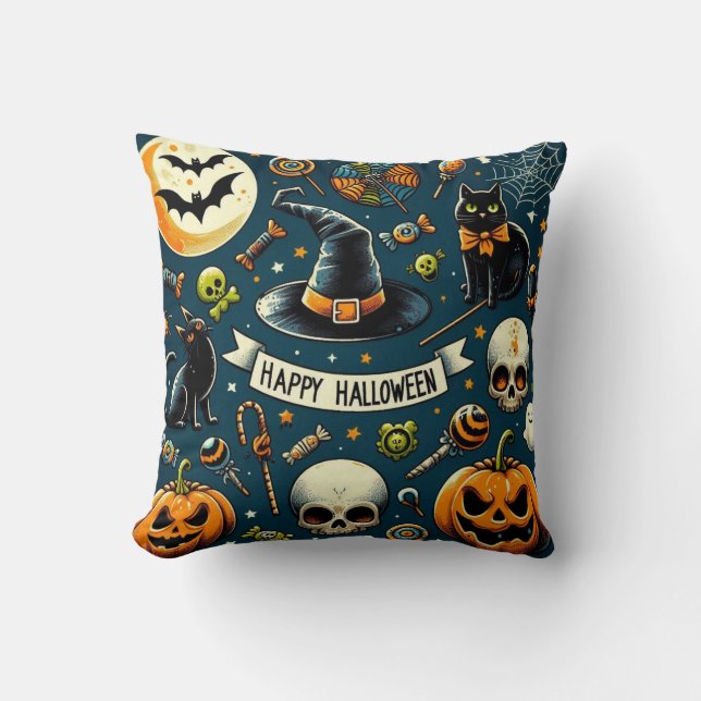 Almofada Feliz Halloween Diversão & Amedrontador (Frente)