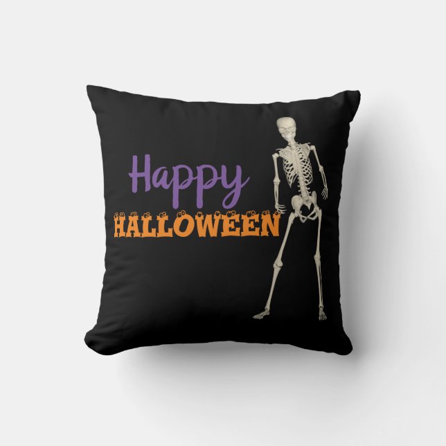 Almofada Feliz Halloween Esqueleto Decorativo (Frente)