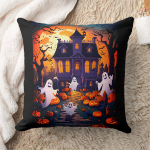 Almofada Feliz Halloween Fantasma E Casa Assombrada