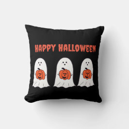 Almofada Feliz Halloween Fantasmas com Jack-o-Lanterns