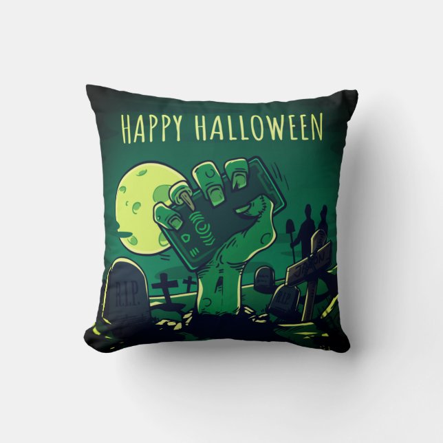 Almofada Feliz Halloween Graveyard Zombie Mão (Frente)