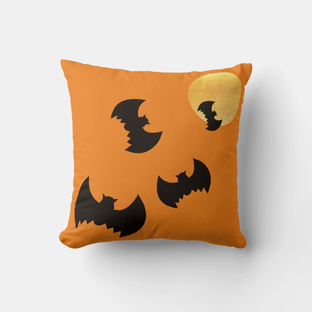 Almofada Feliz Halloween Trick ou Trate Bats com Lua (Frente)