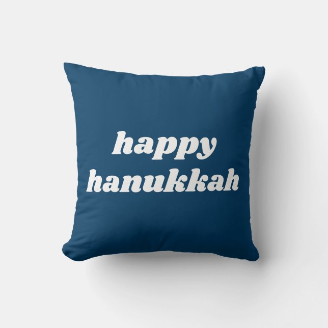 Almofada Feliz Hanukkah Simples Tipografia Retro Azul (Frente)