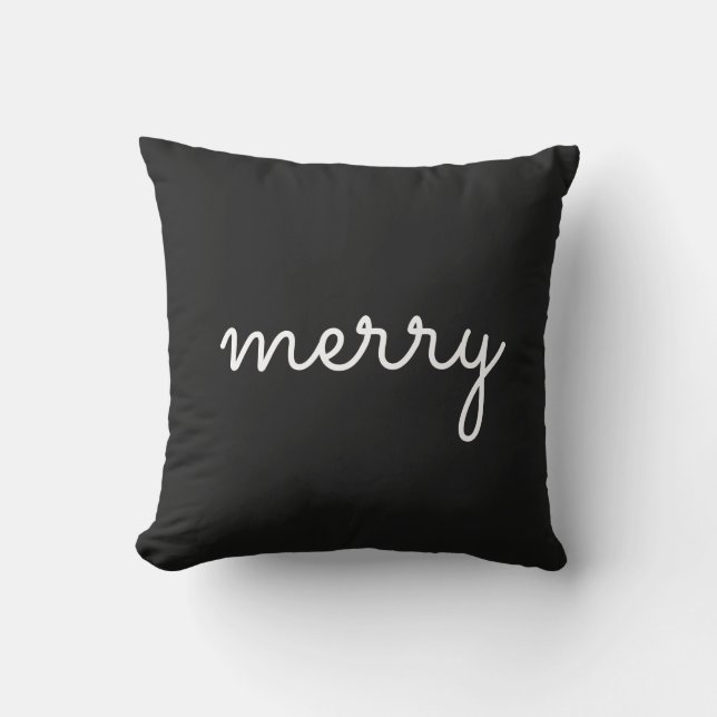 Almofada Feliz Holiday Black White Script Minimalista Moder (Frente)