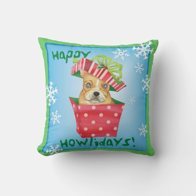 Almofada Feliz Howliday Buldogue Francês (Frente)