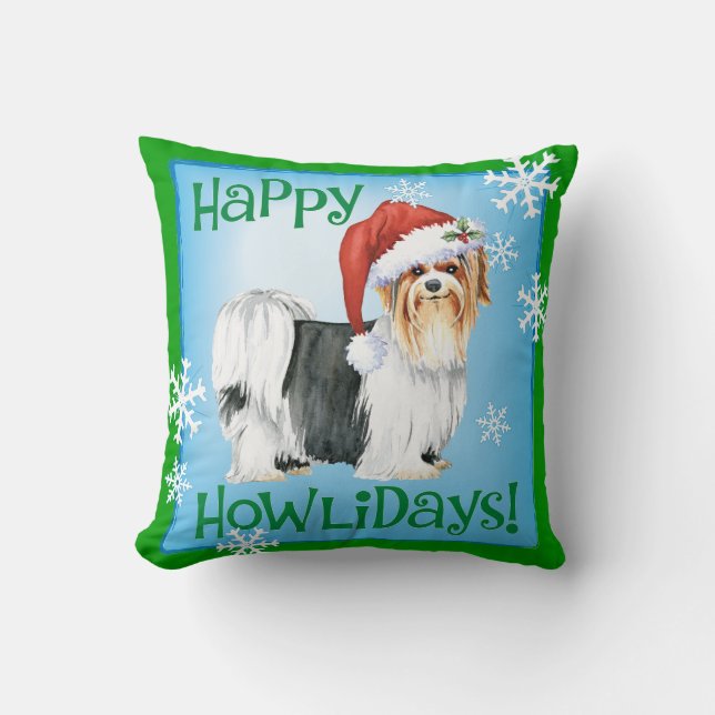 Almofada Feliz Howlidays Biewer Terrier Travesseiro decorat (Frente)