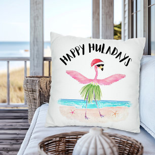 Almofada Feliz Huladays Flamingo Papai noel Natal tropical