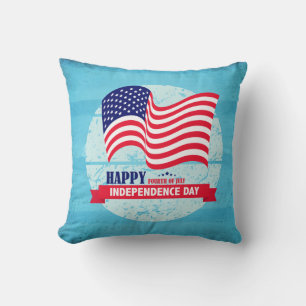 Almofada Feliz Ilustração de Bandeira Americana do Dia 4 de