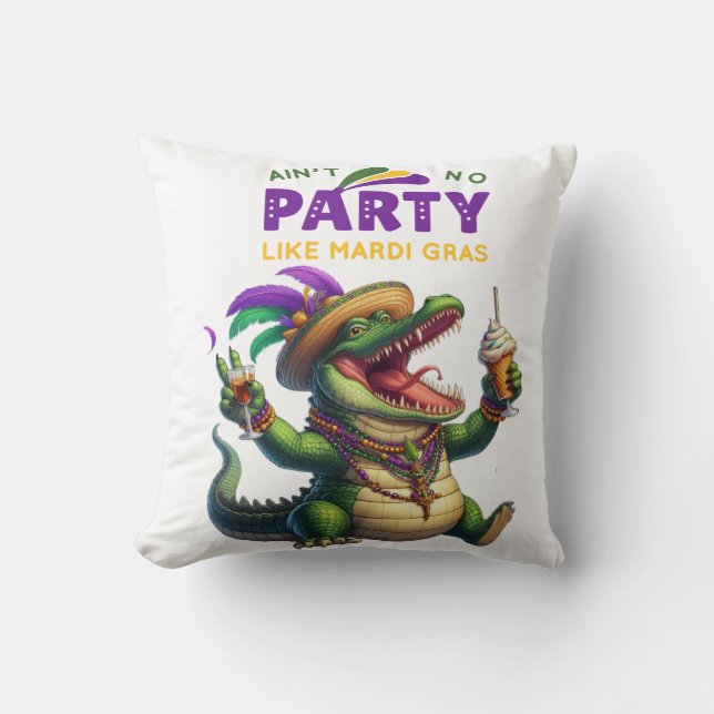 Almofada Feliz Mardi Gras Alligator (Frente)