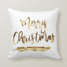 Almofada Feliz Natal Adicionar Nome ou Texto Dourado e Bran