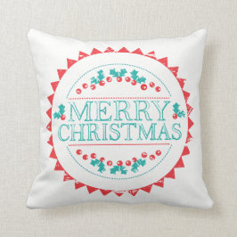 Almofada Feliz Natal Aqua & Red Chalk Stamp