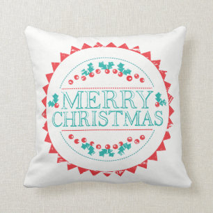 Almofada Feliz Natal Aqua & Red Chalk Stamp