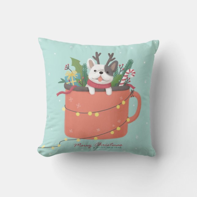 Almofada Feliz Natal: Arte Ilustradora de Cão (Frente)