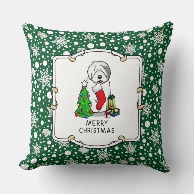 Almofada Feliz Natal Árvore 2 Antiga Cinza de Ovino Inglês  (Frente)