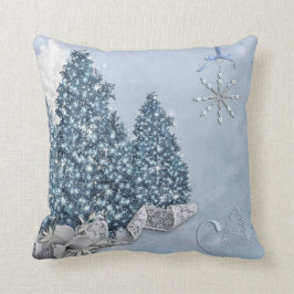 Almofada Feliz Natal azul & branco da neve decorativa da