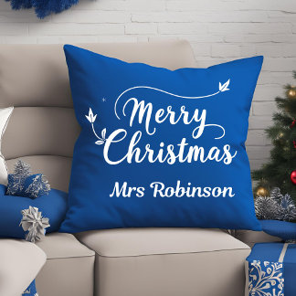 Almofada Feliz Natal Azul, Família Mínima Personalizada Bra