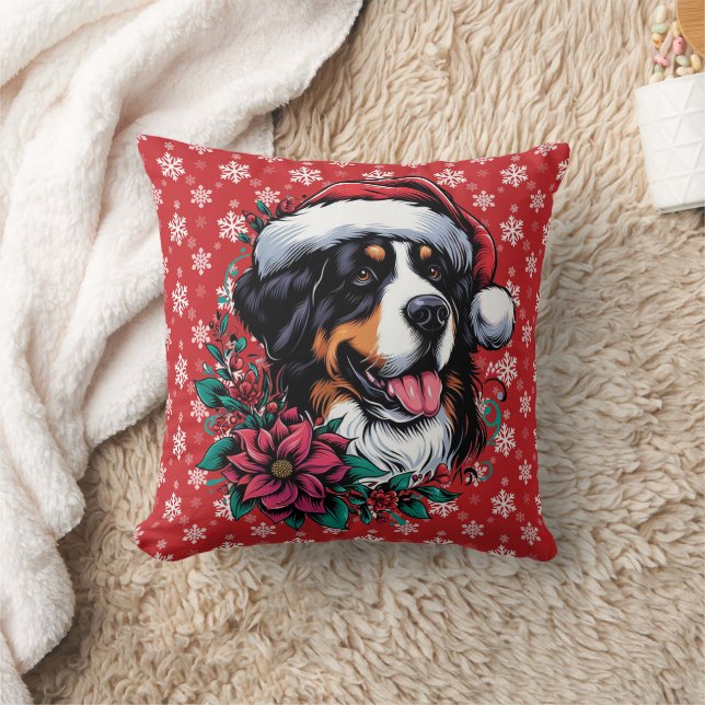 Almofada Feliz Natal Bernese Mountain Dog Santa Hat (Cobertor)