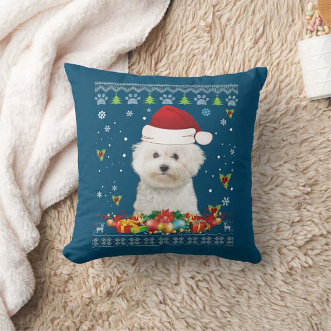 Almofada Feliz Natal Bichons Frise Cachorro Feio (Cobertor)
