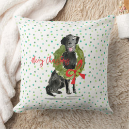 Almofada Feliz Natal Black Lab Dog Wreath Holly Family