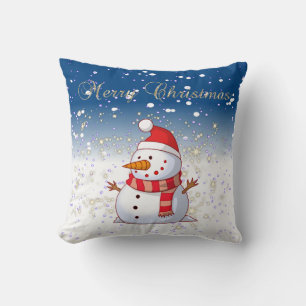 Almofada Feliz Natal, Boneco de Neve, Brilhos, Branco