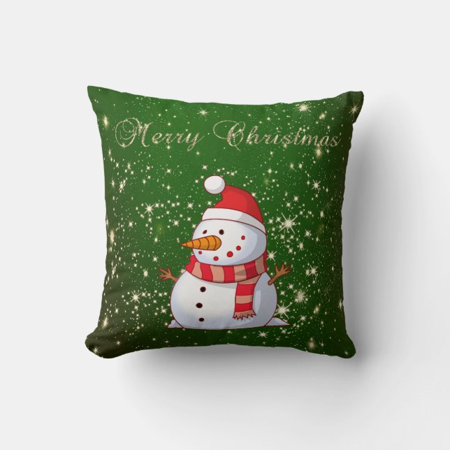 Almofada Feliz Natal, Boneco de Neve, Brilhos, Verde (Frente)
