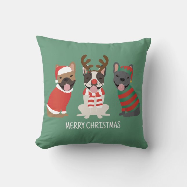 Almofada Feliz Natal - Buldog Francês (Frente)