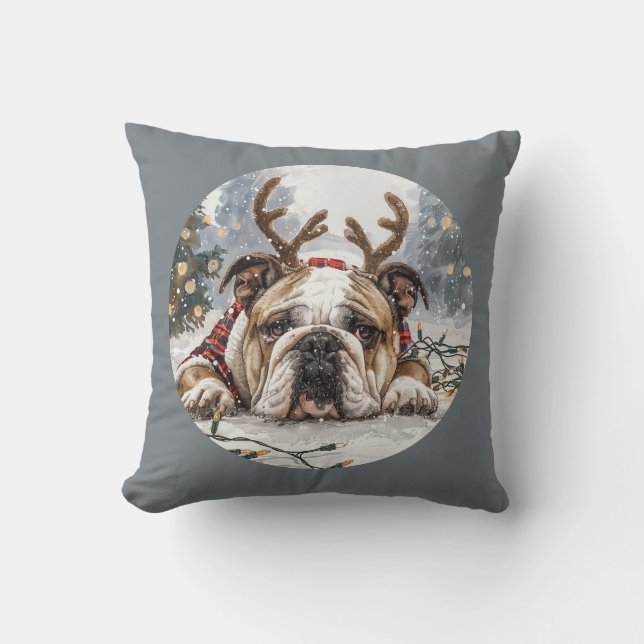 Almofada Feliz Natal - Bulldog Reindeer (Frente)
