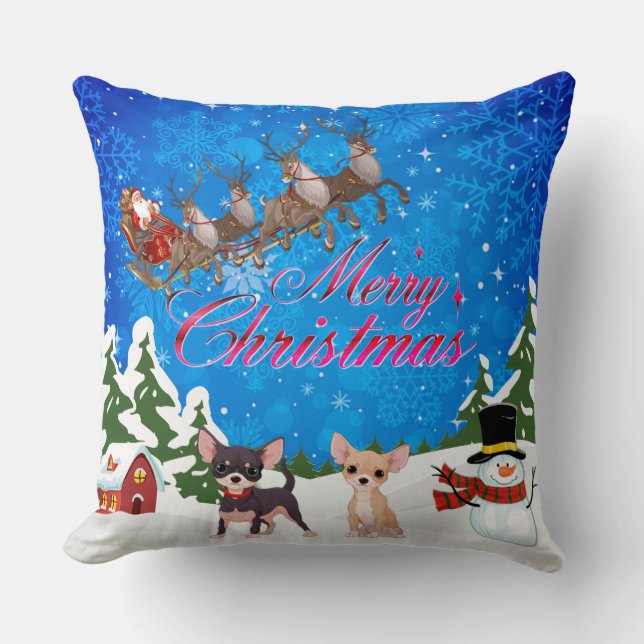 Almofada Feliz Natal Chihuahua com Papais noeis (Frente)