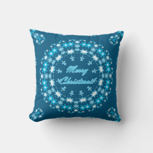 Almofada Feliz Natal com floco de neve azul-de-inverno