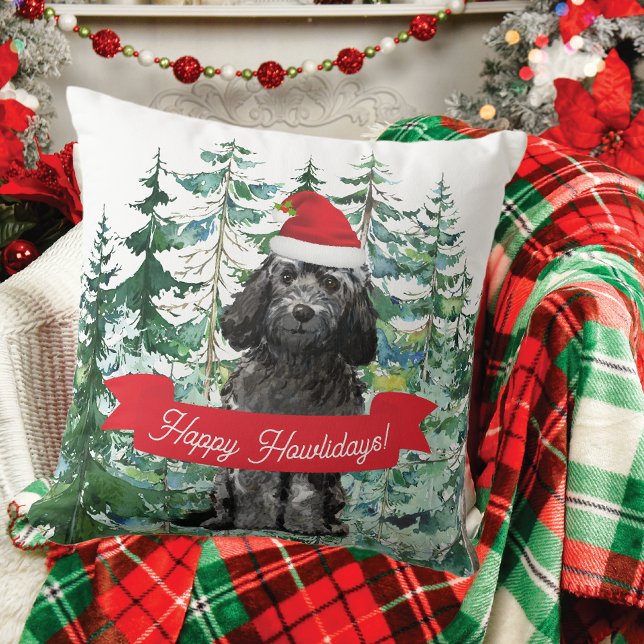 Almofada Feliz Natal de Cachorro Negro (Criador carregado)