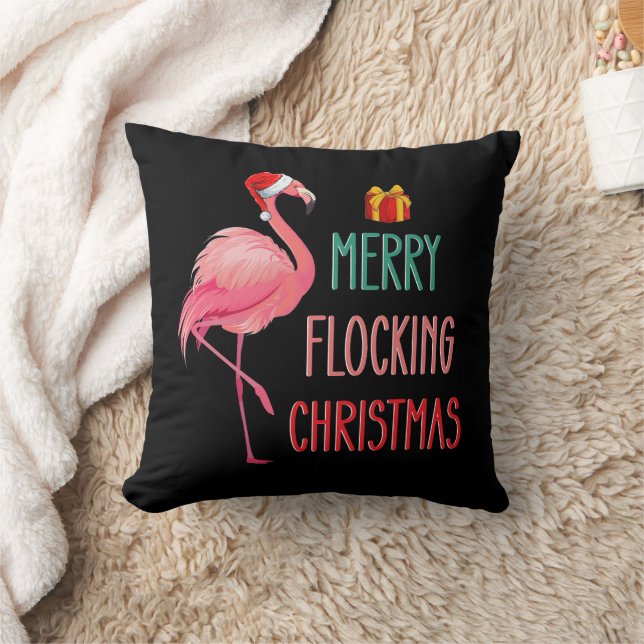 Almofada Feliz Natal Divertido Flamingo Engraçado Feriado (Cobertor)