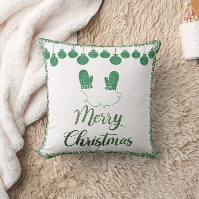 Almofada Feliz Natal - enfeites verdes (Cobertor)