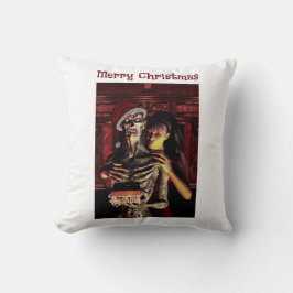 Almofada Feliz Natal. Esqueleto engraçado com mulher