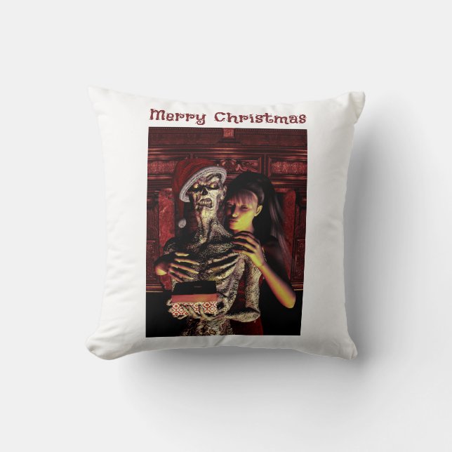 Almofada Feliz Natal. Esqueleto engraçado com mulher (Frente)