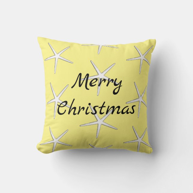 Almofada Feliz Natal Estrela-do-Mar Amarela com Padrão (Frente)
