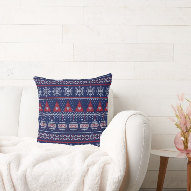 Almofada Feliz Natal Fairisle Knittern Red Blue (Sofá)