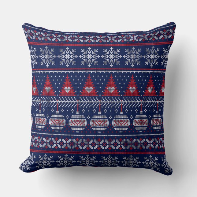 Almofada Feliz Natal Fairisle Knittern Red Blue (Frente)